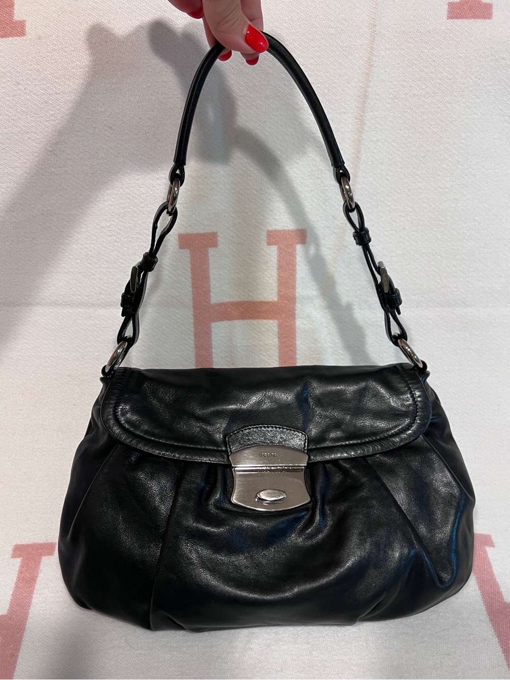 PRADA⭐️VINTAGE Black SOFT!! Leather Shoulder Bag with Silver Hardware! Offers!